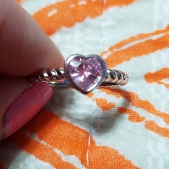 Sterling Silver .925 Pink Heart CZ Ring - Picture 2 of 8